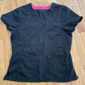 Scrubstar Scrub Top Black Solid Pink Trim Size Medium